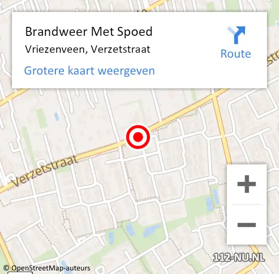 Locatie op kaart van de 112 melding: Brandweer Met Spoed Naar Vriezenveen, Verzetstraat op 17 januari 2021 17:30