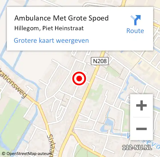 Locatie op kaart van de 112 melding: Ambulance Met Grote Spoed Naar Hillegom, Piet Heinstraat op 17 januari 2021 18:05