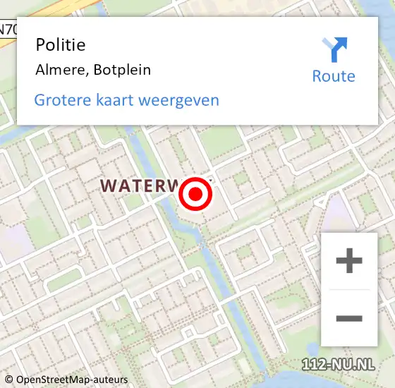 Locatie op kaart van de 112 melding: Politie Almere, Botplein op 17 januari 2021 18:52