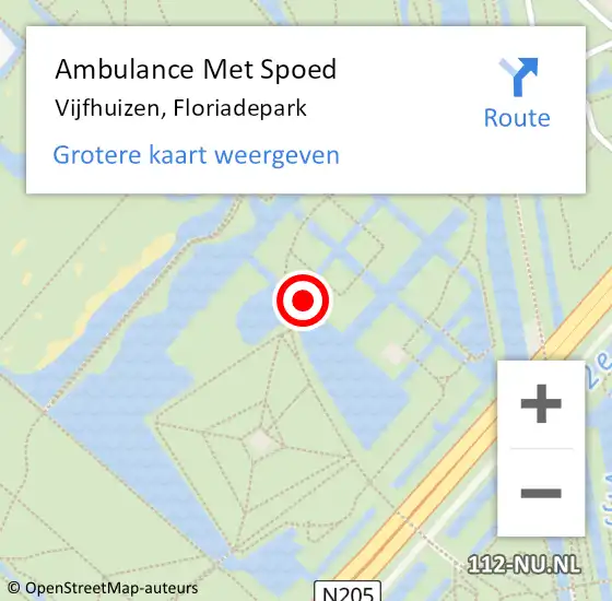 Locatie op kaart van de 112 melding: Ambulance Met Spoed Naar Vijfhuizen, Floriadepark op 17 januari 2021 19:04