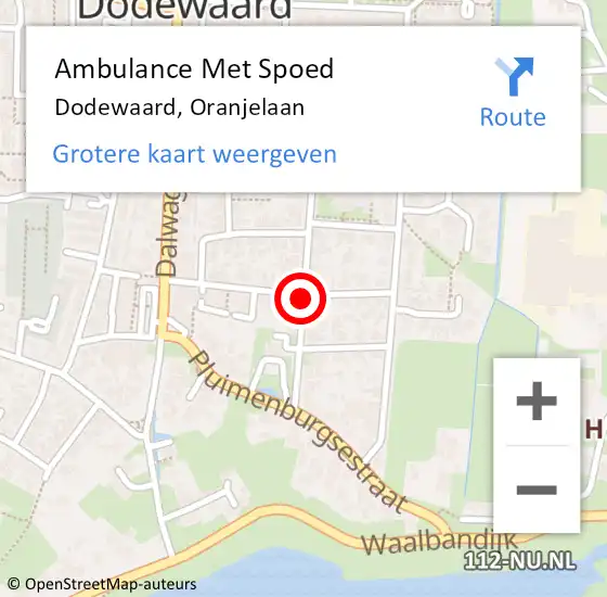 Locatie op kaart van de 112 melding: Ambulance Met Spoed Naar Dodewaard, Oranjelaan op 17 januari 2021 19:13