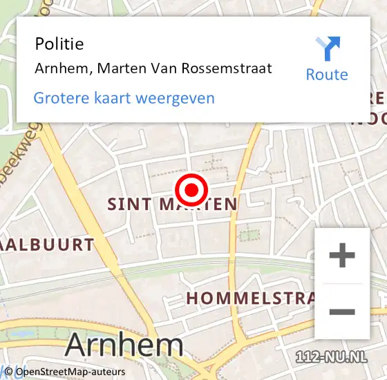 Locatie op kaart van de 112 melding: Politie Arnhem, Marten Van Rossemstraat op 17 januari 2021 20:58