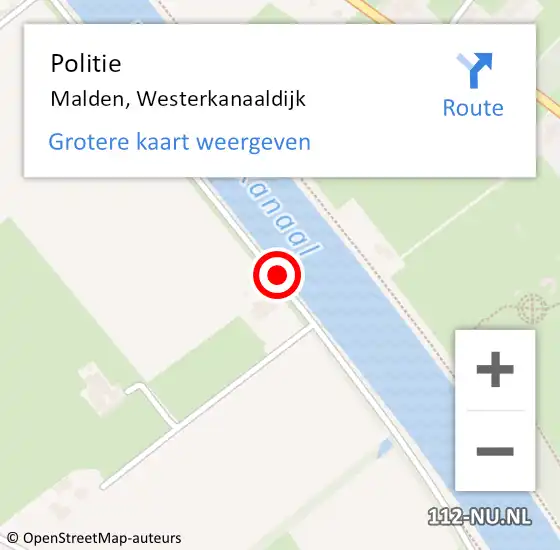 Locatie op kaart van de 112 melding: Politie Malden, Westerkanaaldijk op 17 januari 2021 21:27