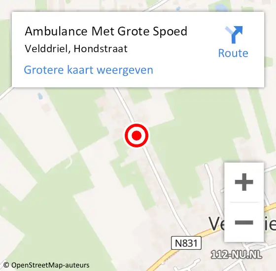 Locatie op kaart van de 112 melding: Ambulance Met Grote Spoed Naar Velddriel, Hondstraat op 18 januari 2021 07:55