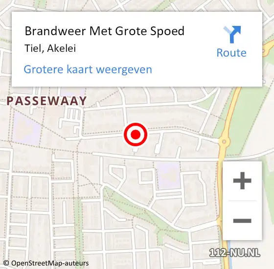 Locatie op kaart van de 112 melding: Brandweer Met Grote Spoed Naar Tiel, Akelei op 18 januari 2021 10:49