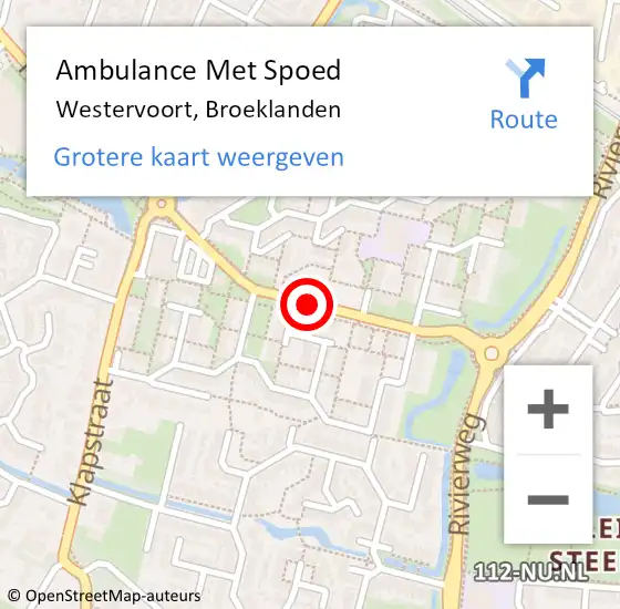 Locatie op kaart van de 112 melding: Ambulance Met Spoed Naar Westervoort, Broeklanden op 18 januari 2021 10:58
