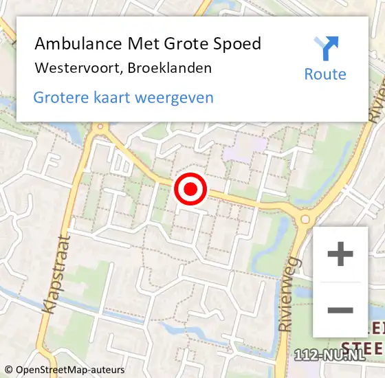 Locatie op kaart van de 112 melding: Ambulance Met Grote Spoed Naar Westervoort, Broeklanden op 18 januari 2021 11:17