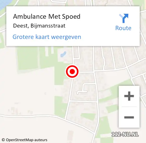 Locatie op kaart van de 112 melding: Ambulance Met Spoed Naar Deest, Bijmansstraat op 18 januari 2021 15:20