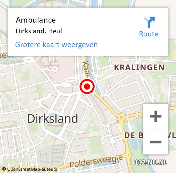 Locatie op kaart van de 112 melding: Ambulance Dirksland, Heul op 18 januari 2021 17:09