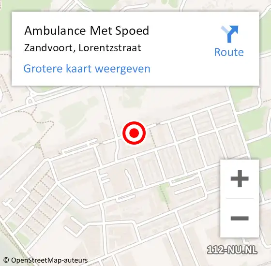 Locatie op kaart van de 112 melding: Ambulance Met Spoed Naar Zandvoort, Lorentzstraat op 18 januari 2021 18:52