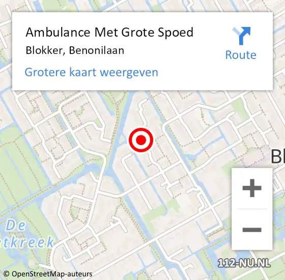 Locatie op kaart van de 112 melding: Ambulance Met Grote Spoed Naar Blokker, Benonilaan op 19 januari 2021 03:44