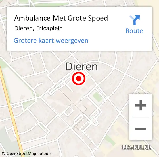 Locatie op kaart van de 112 melding: Ambulance Met Grote Spoed Naar Dieren, Ericaplein op 19 januari 2021 09:07