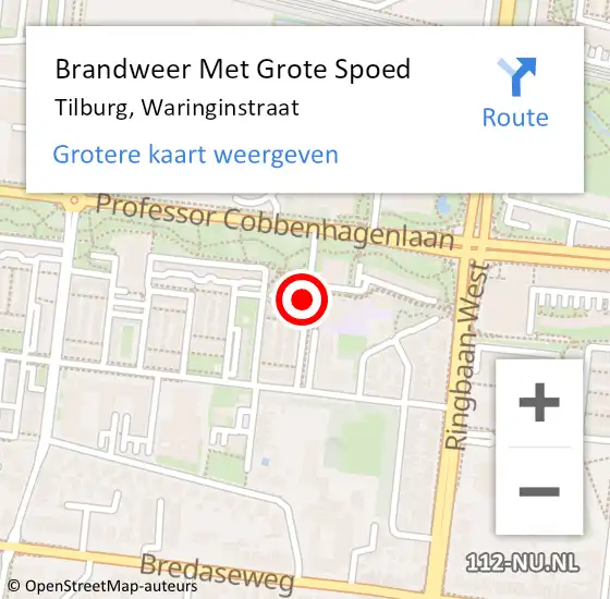 Locatie op kaart van de 112 melding: Brandweer Met Grote Spoed Naar Tilburg, Waringinstraat op 19 januari 2021 09:17