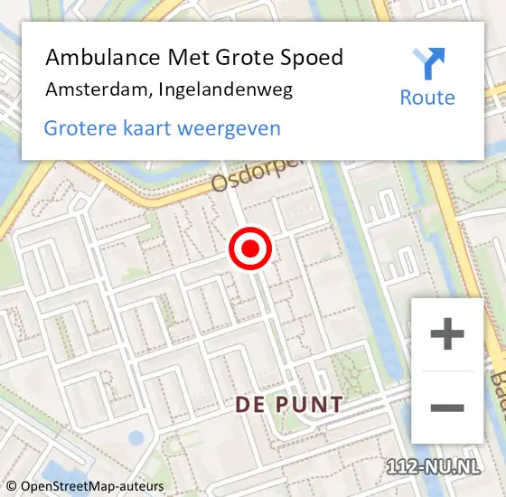 Locatie op kaart van de 112 melding: Ambulance Met Grote Spoed Naar Amsterdam, Ingelandenweg op 19 januari 2021 09:31