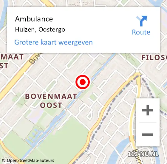 Locatie op kaart van de 112 melding: Ambulance Huizen, Oostergo op 31 mei 2014 04:05