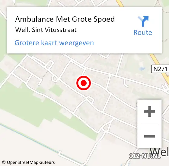 Locatie op kaart van de 112 melding: Ambulance Met Grote Spoed Naar Well, Sint Vitusstraat op 31 mei 2014 04:06