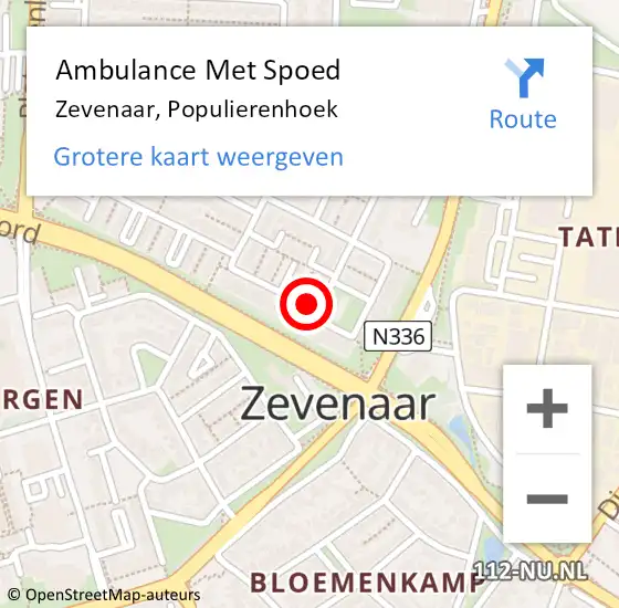 Locatie op kaart van de 112 melding: Ambulance Met Spoed Naar Zevenaar, Populierenhoek op 19 januari 2021 12:00