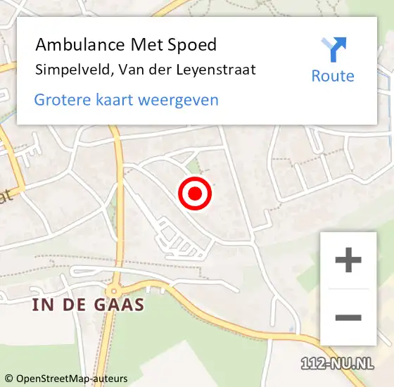 Locatie op kaart van de 112 melding: Ambulance Met Spoed Naar Simpelveld, Van der Leyenstraat op 31 mei 2014 04:42