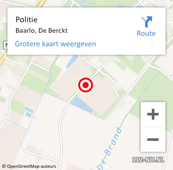 Locatie op kaart van de 112 melding: Politie Baarlo, De Berckt op 19 januari 2021 13:02