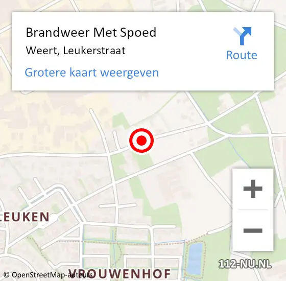 Locatie op kaart van de 112 melding: Brandweer Met Spoed Naar Weert, Leukerstraat op 19 januari 2021 15:01