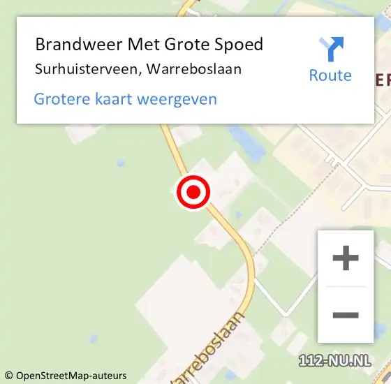 Locatie op kaart van de 112 melding: Brandweer Met Grote Spoed Naar Surhuisterveen, Warreboslaan op 19 januari 2021 17:40