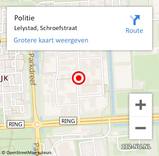 Locatie op kaart van de 112 melding: Politie Lelystad, Schroefstraat op 19 januari 2021 18:00