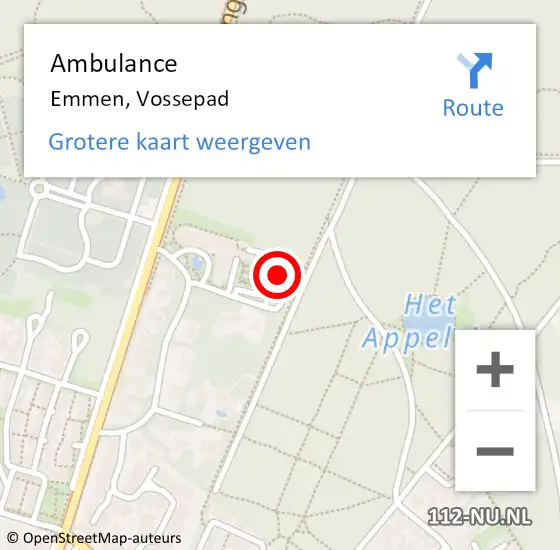 Locatie op kaart van de 112 melding: Ambulance Emmen, Vossepad op 31 mei 2014 07:30