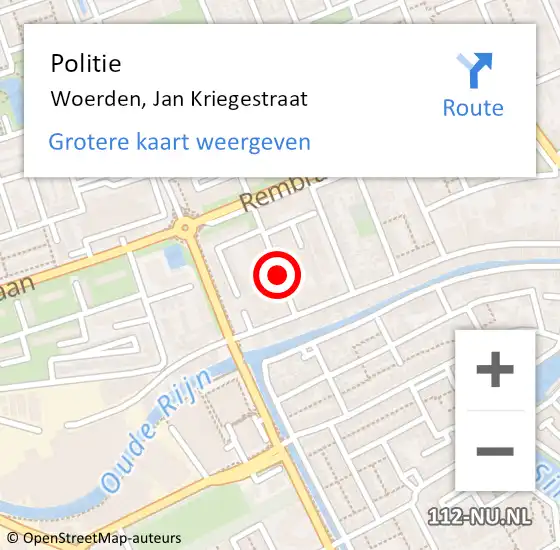 Locatie op kaart van de 112 melding: Politie Woerden, Jan Kriegestraat op 19 januari 2021 22:20