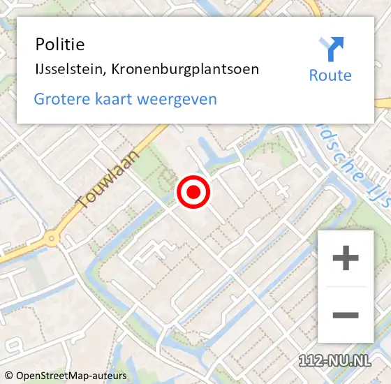 Locatie op kaart van de 112 melding: Politie IJsselstein, Kronenburgplantsoen op 20 januari 2021 13:32