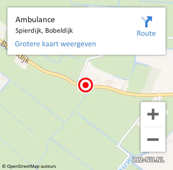 Locatie op kaart van de 112 melding: Ambulance Spierdijk, Bobeldijk op 20 januari 2021 13:54