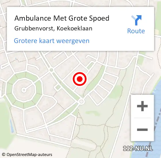 Locatie op kaart van de 112 melding: Ambulance Met Grote Spoed Naar Grubbenvorst, Koekoeklaan op 31 mei 2014 09:32