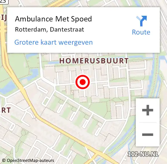 Locatie op kaart van de 112 melding: Ambulance Met Spoed Naar Rotterdam, Dantestraat op 20 januari 2021 16:24