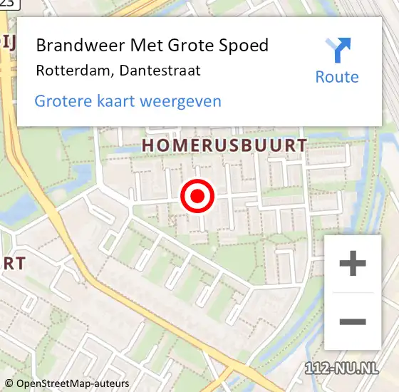 Locatie op kaart van de 112 melding: Brandweer Met Grote Spoed Naar Rotterdam, Dantestraat op 20 januari 2021 16:25
