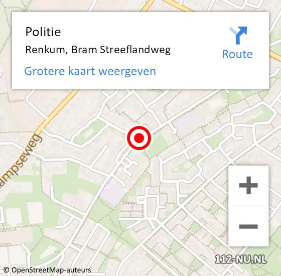 Locatie op kaart van de 112 melding: Politie Renkum, Bram Streeflandweg op 20 januari 2021 16:45