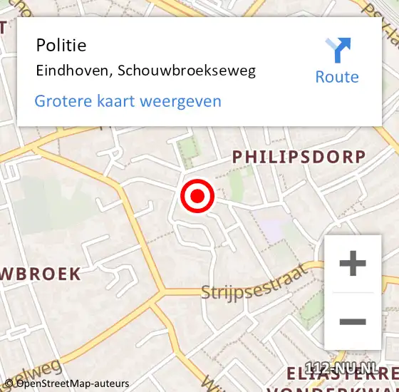 Locatie op kaart van de 112 melding: Politie Eindhoven, Schouwbroekseweg op 20 januari 2021 21:21