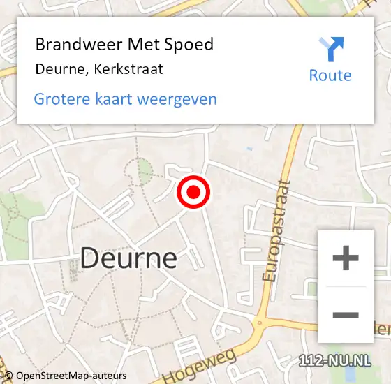 Locatie op kaart van de 112 melding: Brandweer Met Spoed Naar Deurne, Kerkstraat op 21 januari 2021 05:09