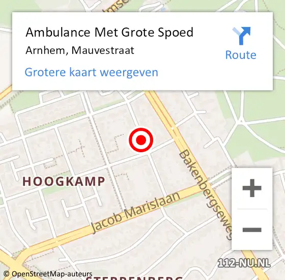 Locatie op kaart van de 112 melding: Ambulance Met Grote Spoed Naar Arnhem, Mauvestraat op 21 januari 2021 05:14