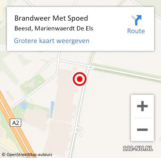 Locatie op kaart van de 112 melding: Brandweer Met Spoed Naar Beesd, Marienwaerdt De Els op 21 januari 2021 06:48