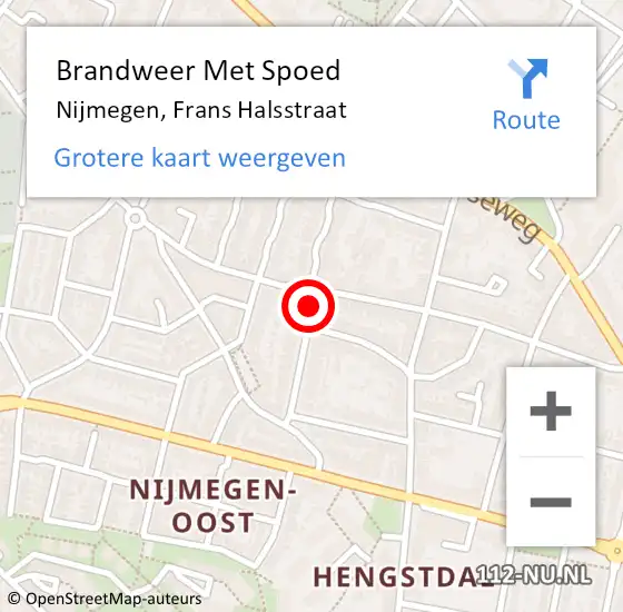 Locatie op kaart van de 112 melding: Brandweer Met Spoed Naar Nijmegen, Frans Halsstraat op 21 januari 2021 08:07