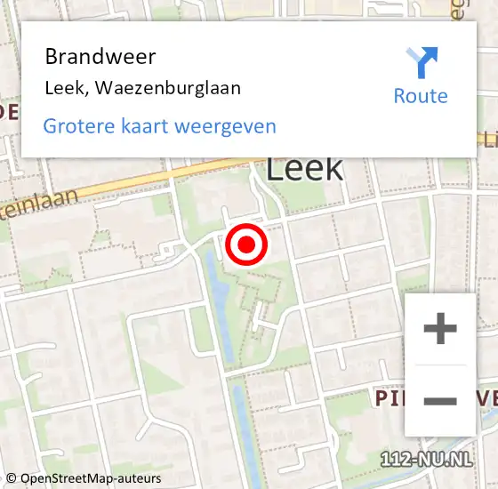 Locatie op kaart van de 112 melding: Brandweer Leek, Waezenburglaan op 21 januari 2021 10:01