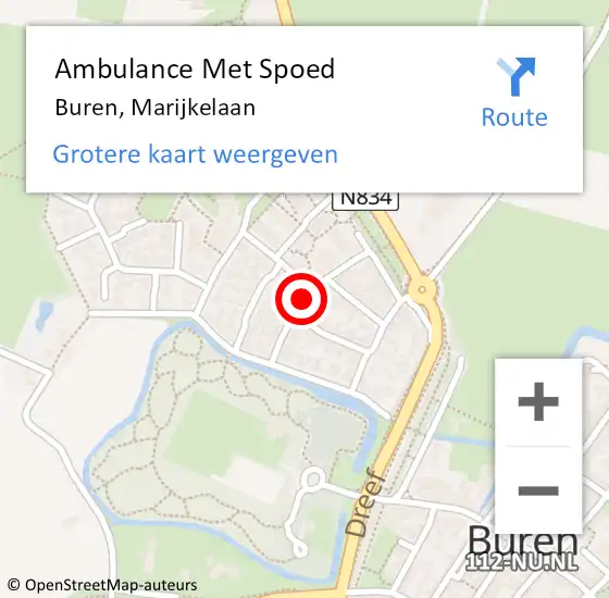 Locatie op kaart van de 112 melding: Ambulance Met Spoed Naar Buren, Marijkelaan op 21 januari 2021 10:18