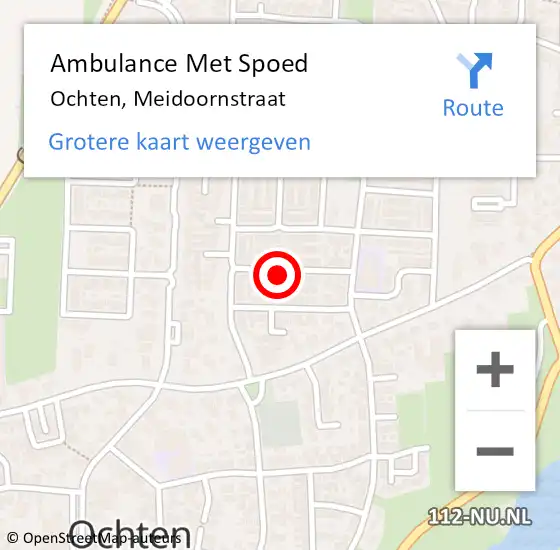 Locatie op kaart van de 112 melding: Ambulance Met Spoed Naar Ochten, Meidoornstraat op 21 januari 2021 12:33