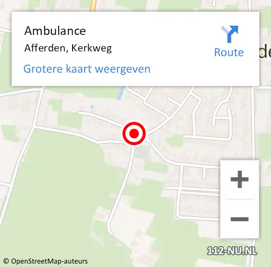 Locatie op kaart van de 112 melding: Ambulance Afferden, Kerkweg op 21 januari 2021 14:24