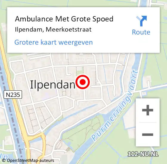 Locatie op kaart van de 112 melding: Ambulance Met Grote Spoed Naar Ilpendam, Meerkoetstraat op 21 januari 2021 15:56