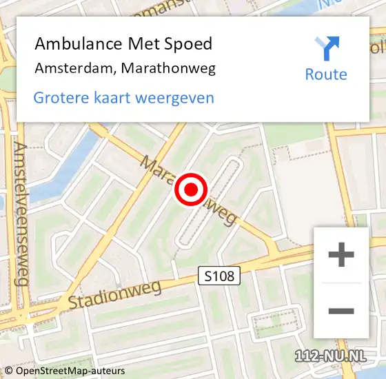Locatie op kaart van de 112 melding: Ambulance Met Spoed Naar Amsterdam, Marathonweg op 21 januari 2021 16:55