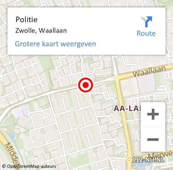 Locatie op kaart van de 112 melding: Politie Zwolle, Waallaan op 21 januari 2021 17:54