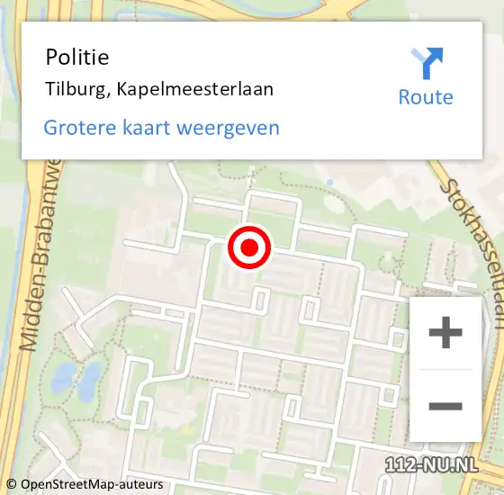 Locatie op kaart van de 112 melding: Politie Tilburg, Kapelmeesterlaan op 21 januari 2021 19:27