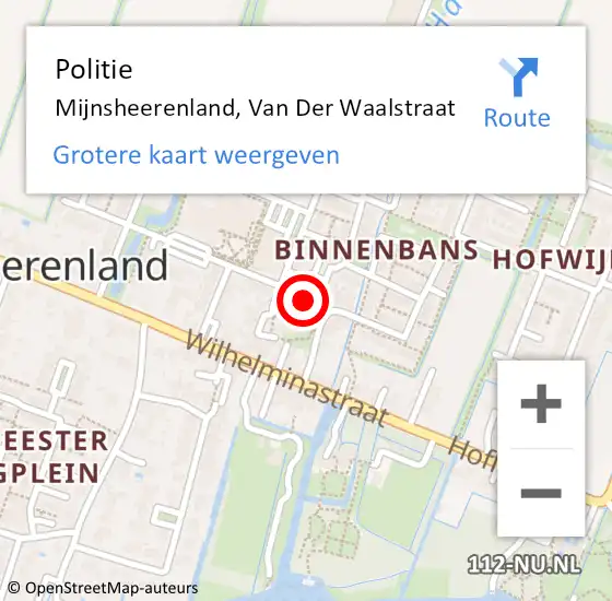 Locatie op kaart van de 112 melding: Politie Mijnsheerenland, Van Der Waalstraat op 21 januari 2021 21:31