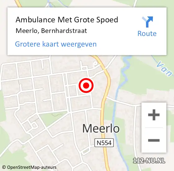 Locatie op kaart van de 112 melding: Ambulance Met Grote Spoed Naar Meerlo, Bernhardstraat op 31 mei 2014 12:22