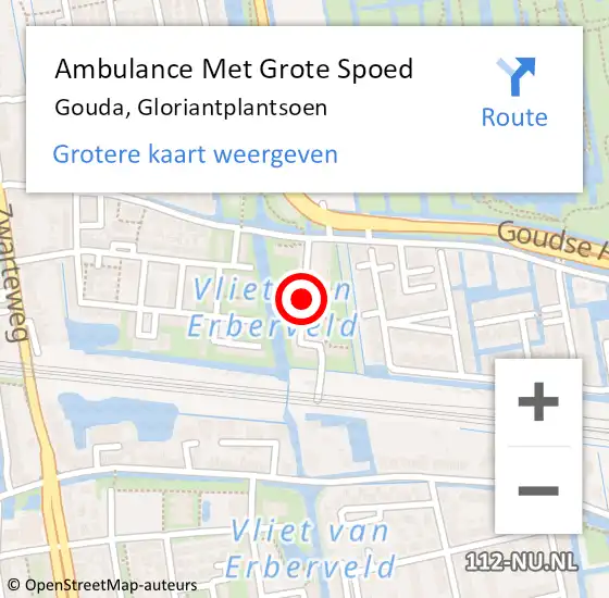 Locatie op kaart van de 112 melding: Ambulance Met Grote Spoed Naar Gouda, Gloriantplantsoen op 22 januari 2021 07:58